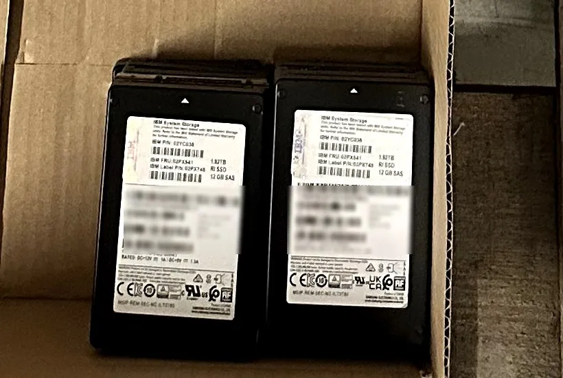 Enterprise 2.5-inch SSDs with their labels facing the camera