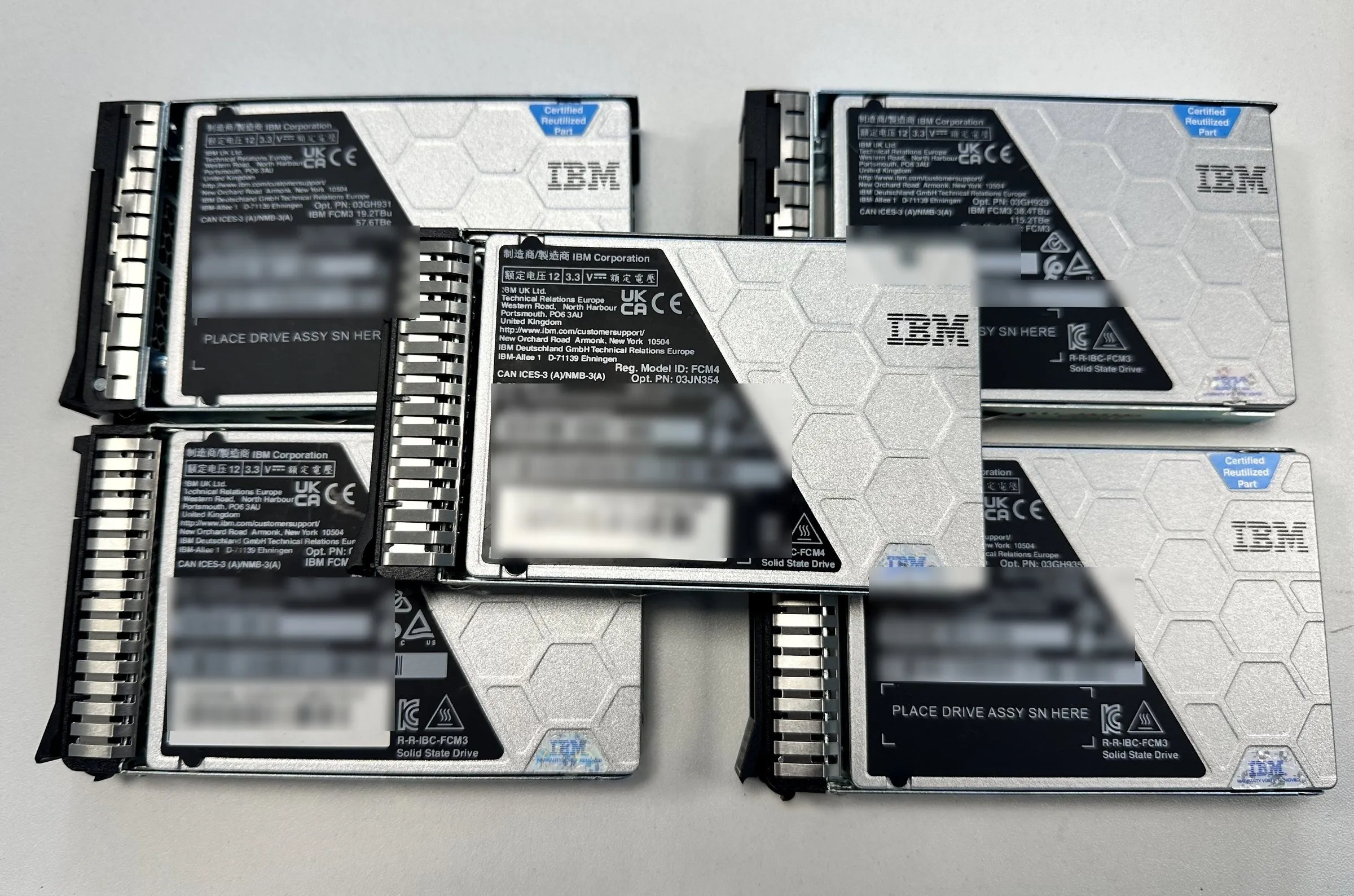 IBM FlashCore Modules, one turned to show its label