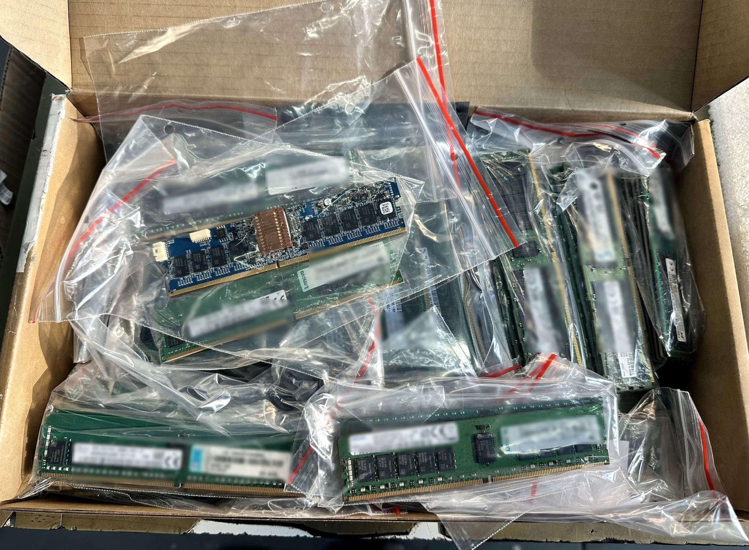 Server RDIMMs in antistatic bags